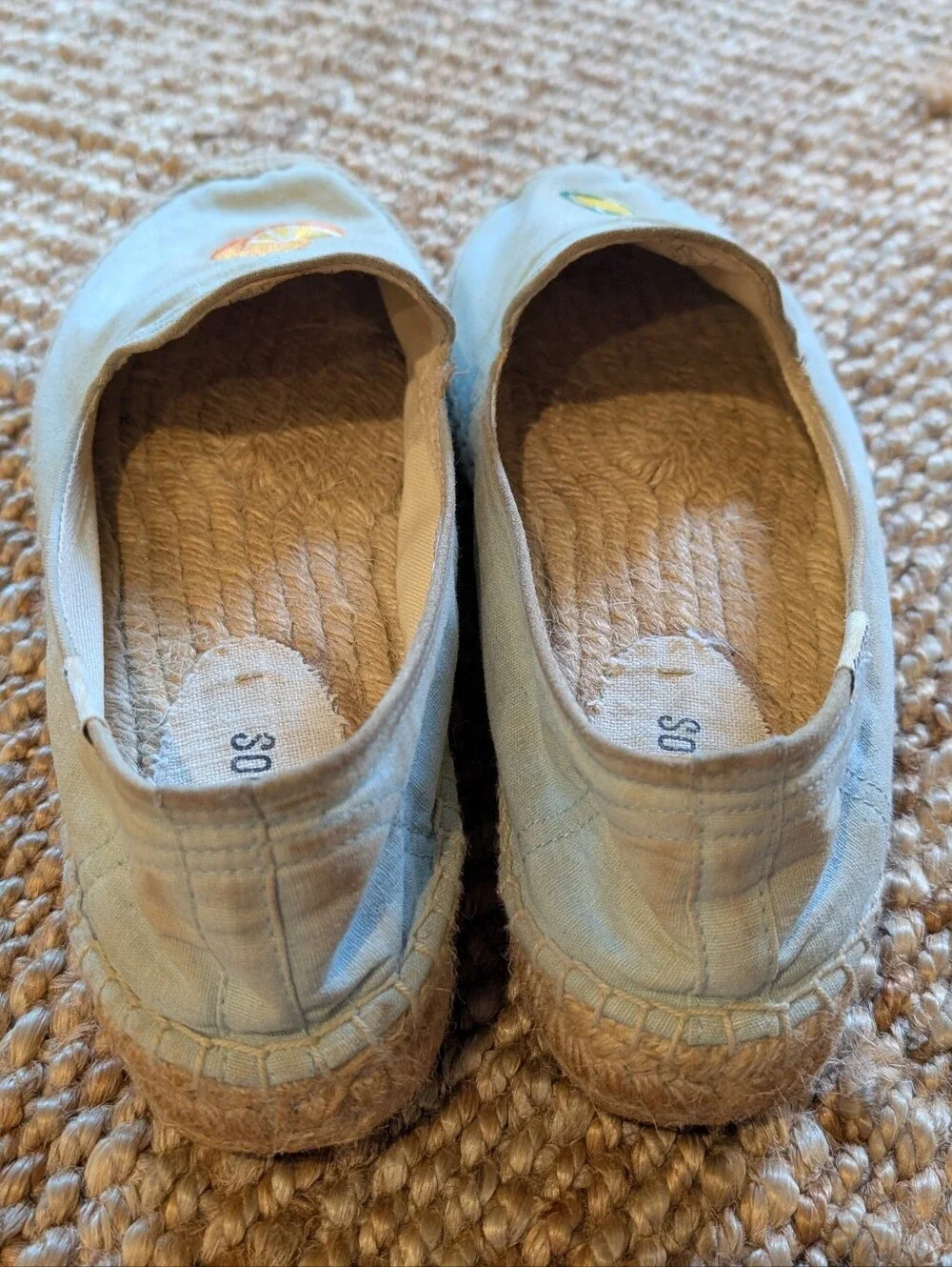 Soludos Light Blue Espadrilles with Champagne & Citrus Embroidery